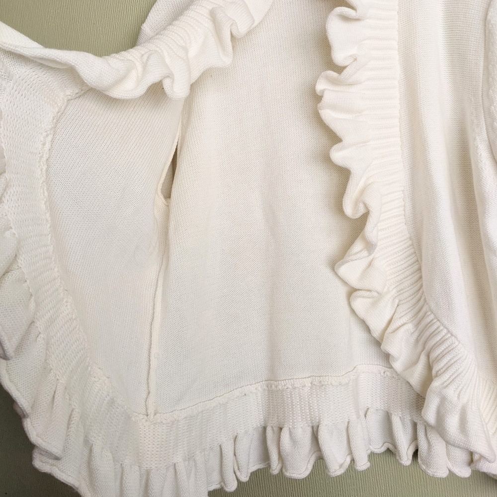 Ruby Rd Ruffled Cardigan Sweater Ivory Open Front Cotton Blend XLP - Picture 8 of 15